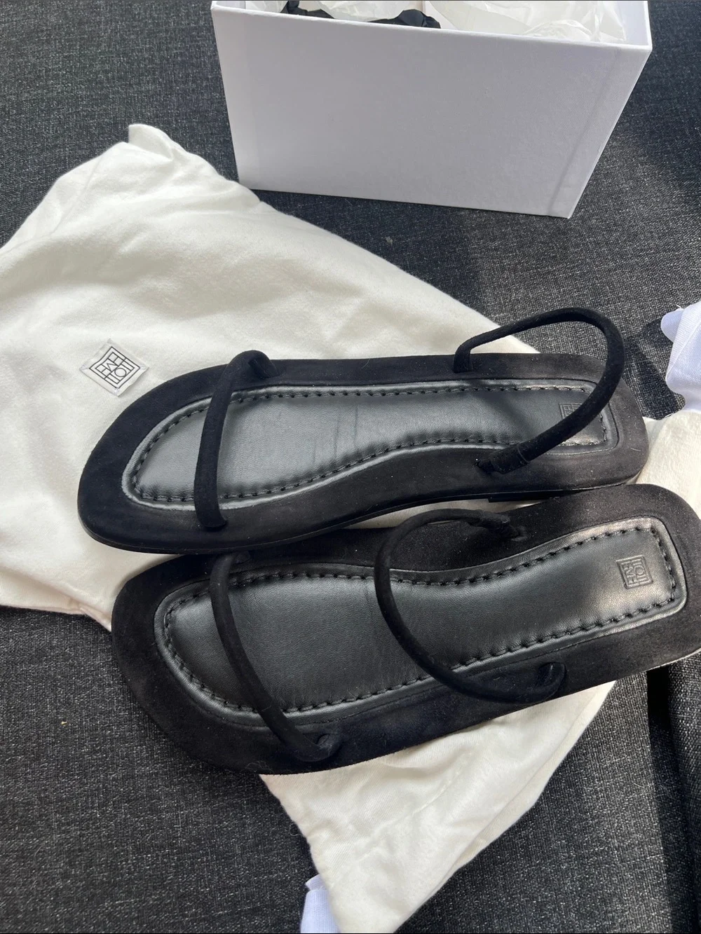 Toteme black Suede Square-Toe Strappy Sandals